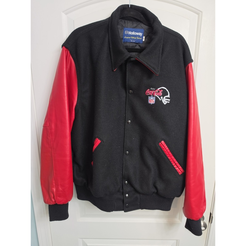 VTG Holloway Jacket Mens XL  Coca Cola Bomber Leather Wool NFL